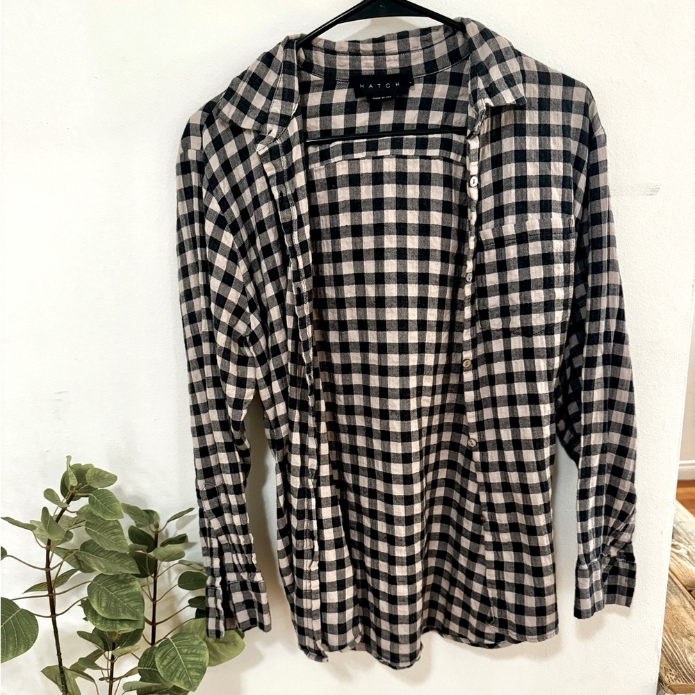 Hatch Black and White Checkered Button Down Shirt